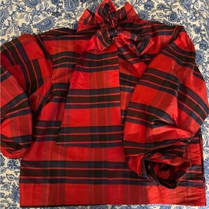 ASOS Red plaid Top with bow accent and pleated sleeves